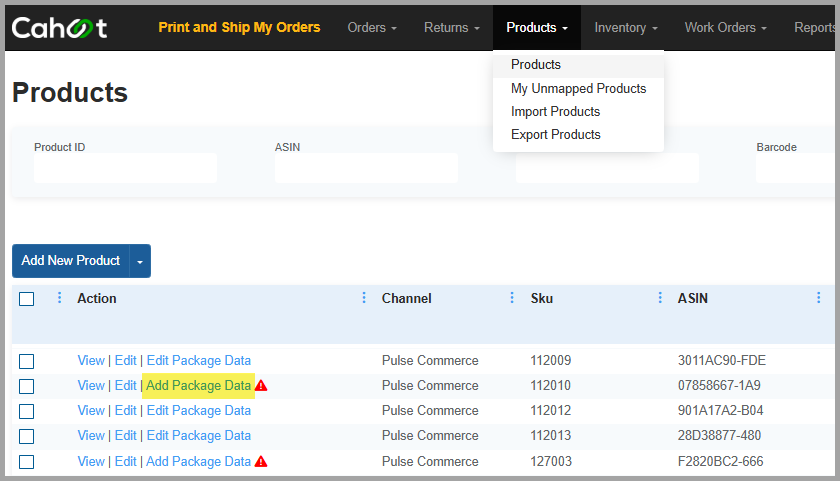 click add package data