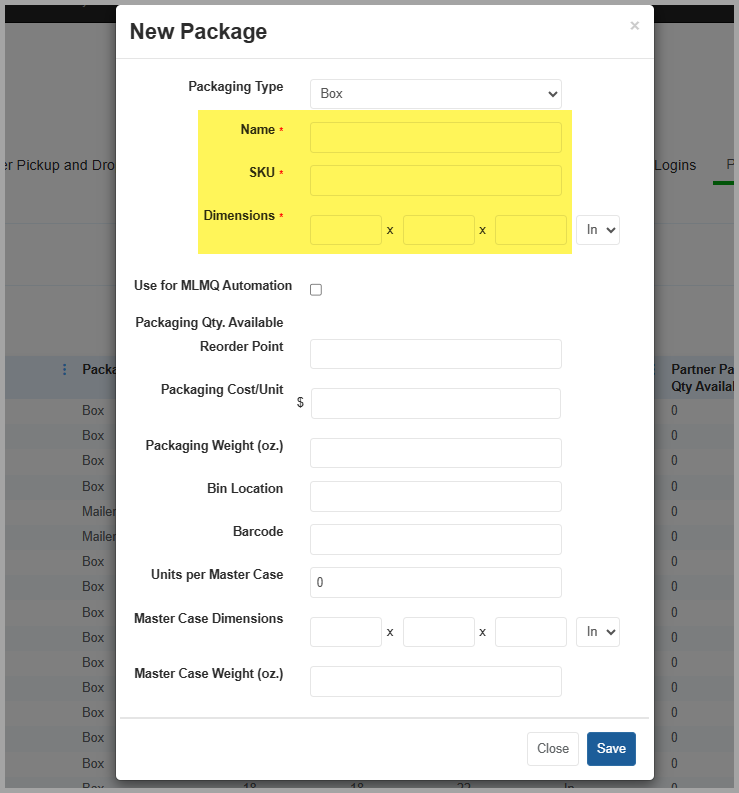 Add Packaging Boxes or Mailers to Settings