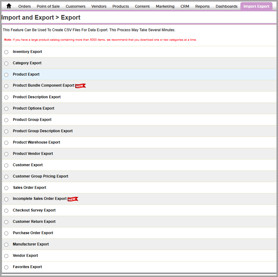 Export Types Screenshot