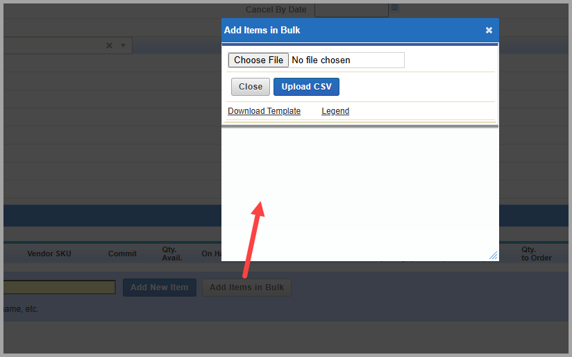 Add items in bulk CSV import interface