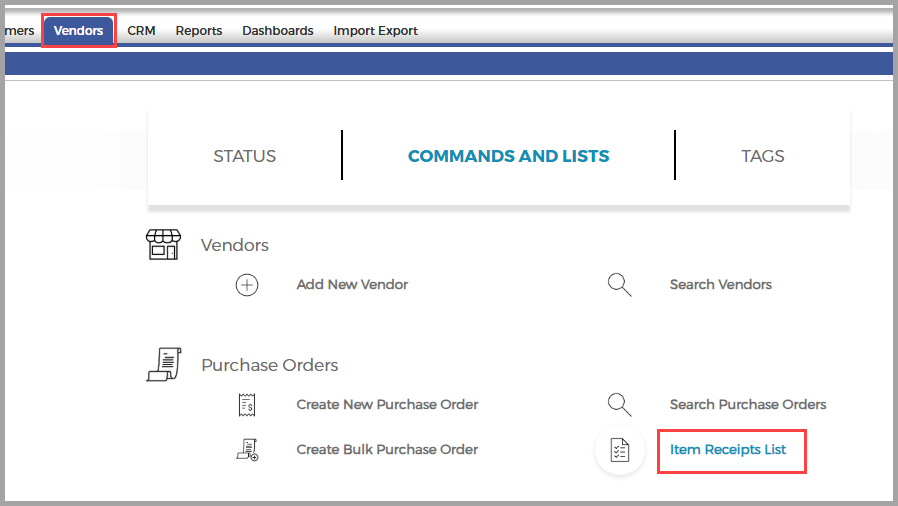 Transactions tab showing item receipt