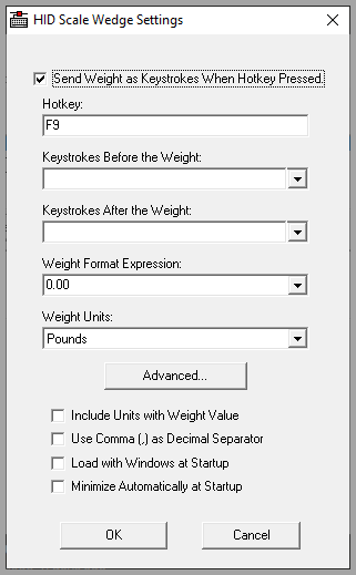 HID-ScaleWedge settings configuration screen