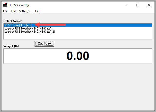 Selecting USB scale from device list